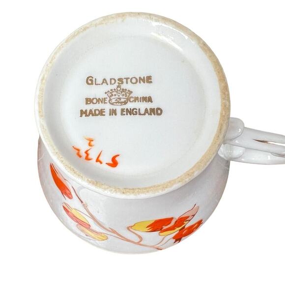 Gladstone Bone China Cup Saucer England Persimmon Fruit Scalloped Rim Gilded - Picture 6 of 14
